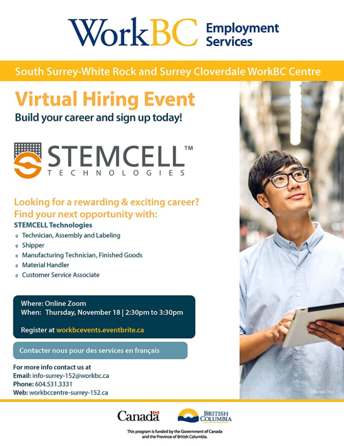 WorkBC STEMCELL Virtual Hiring Event
