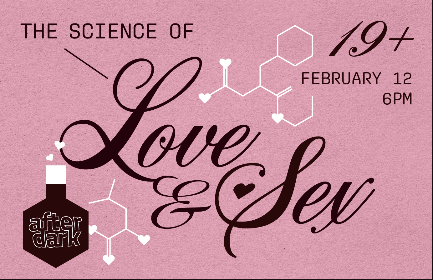 "The Science of Love and Sex" black cursive over a pink background.