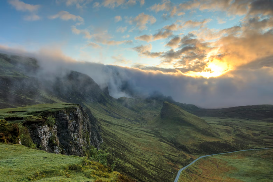 nature landscape with cliffside and sunset