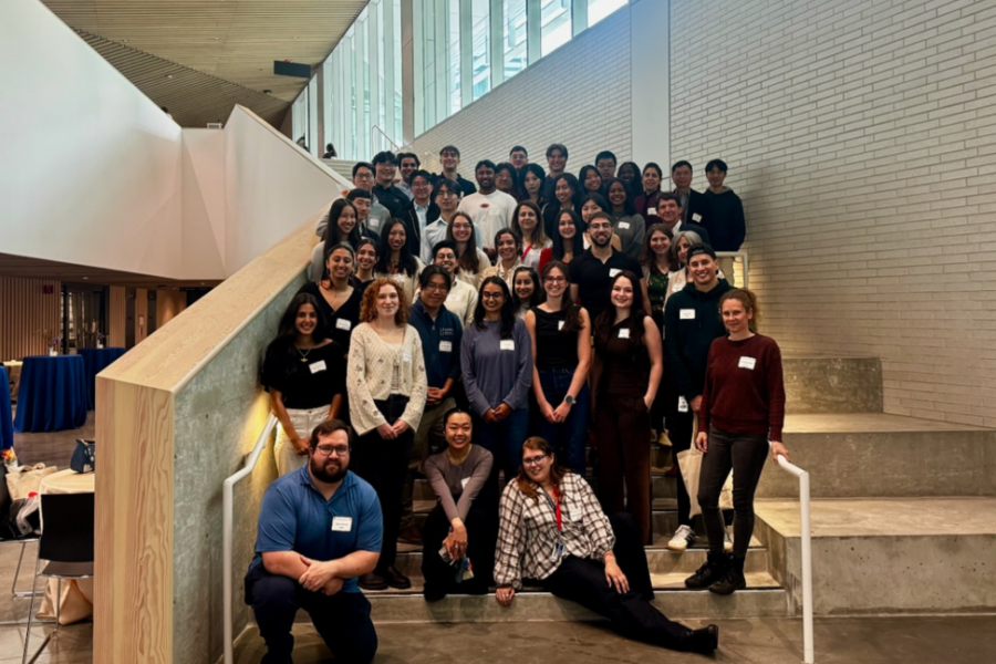 students in the SBME building